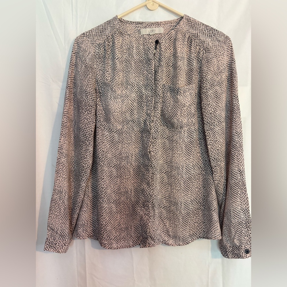 LOFT Black and White Patterned Blouse